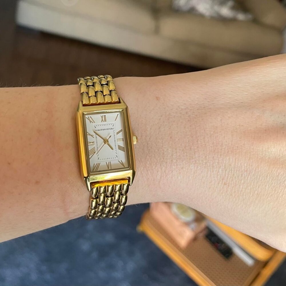 Women’s Gold Vintage Rectangular Watch • Roman Dial